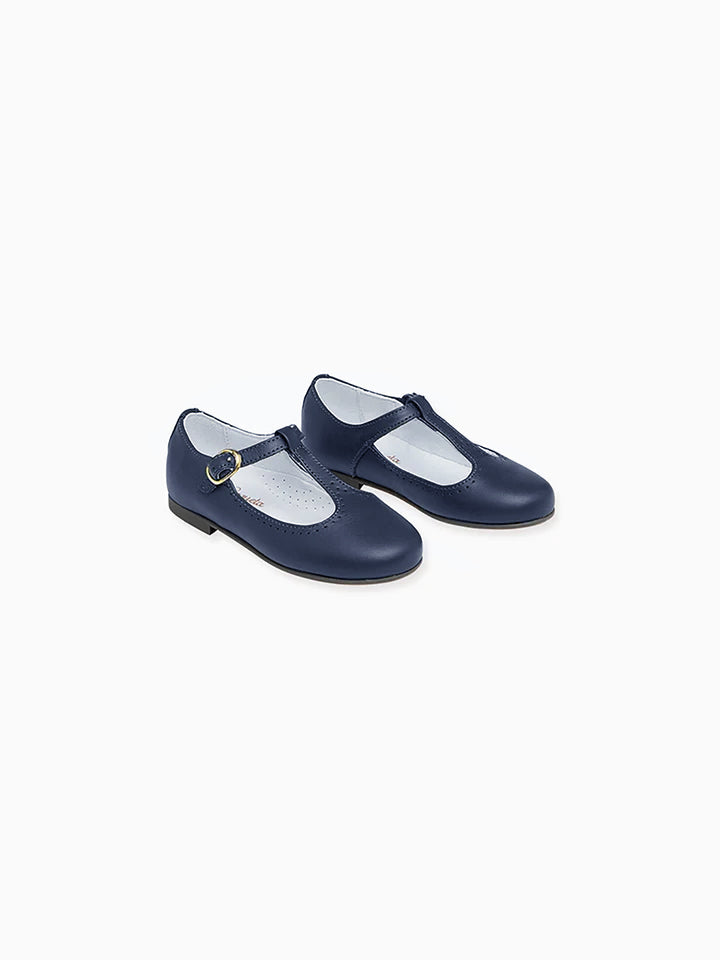 Navy Leather Girl T-Bar Shoes