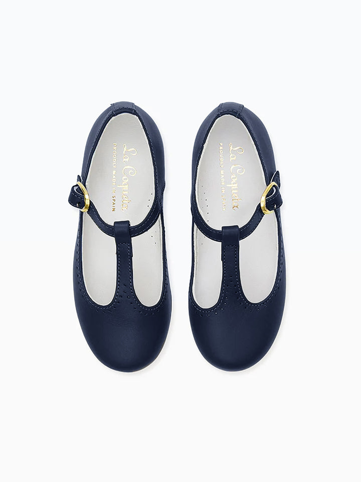 Navy Leather Girl T-Bar Shoes