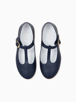 Navy Leather Girl T-Bar Shoes