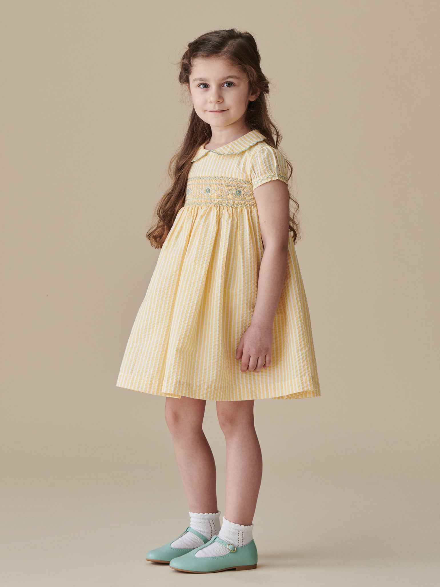 Lemon Stripe Gisella Girl Hand-Smocked Dress