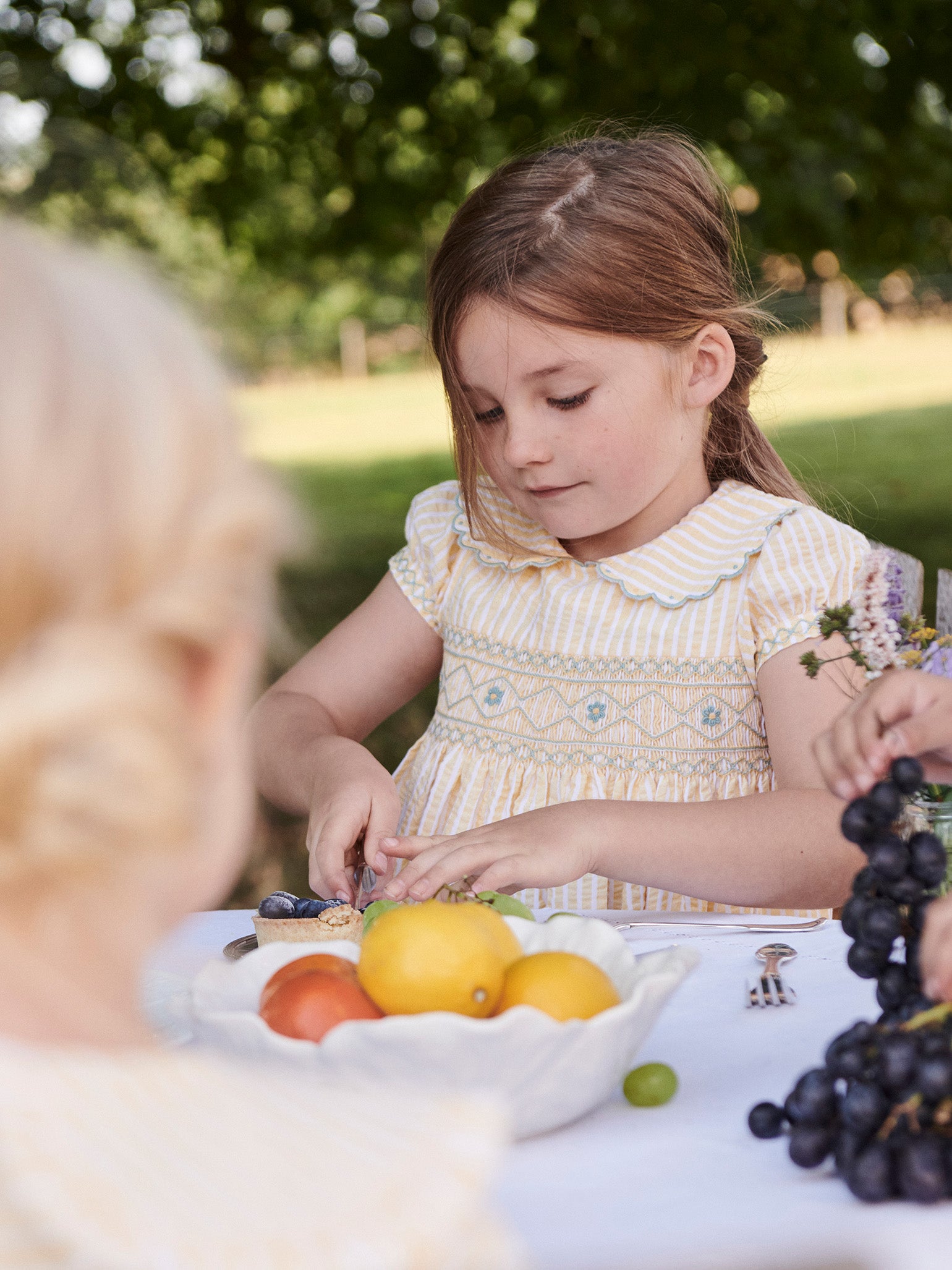 Lemon Stripe Gisella Girl Hand-Smocked Dress