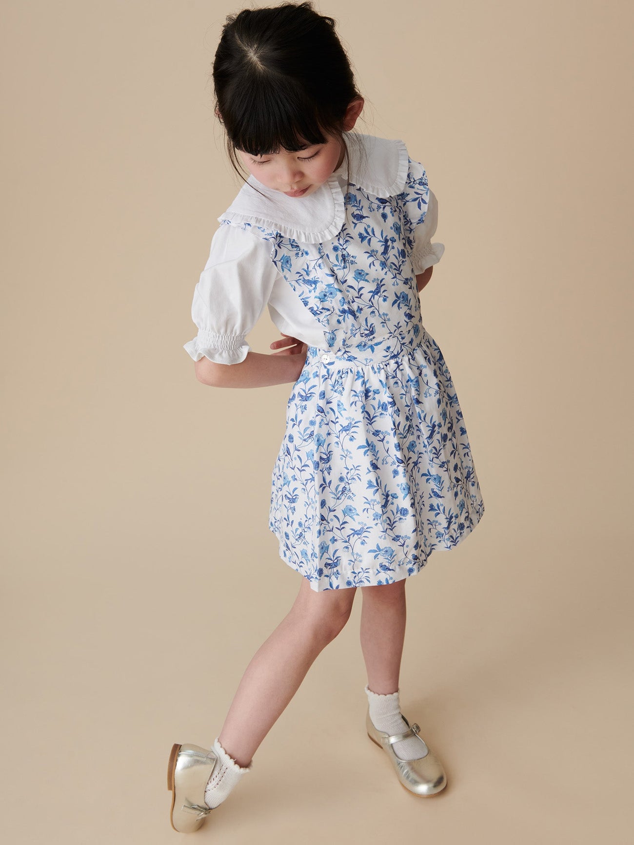 Blue Bird Floral Hebe Girl Pinafore Skirt