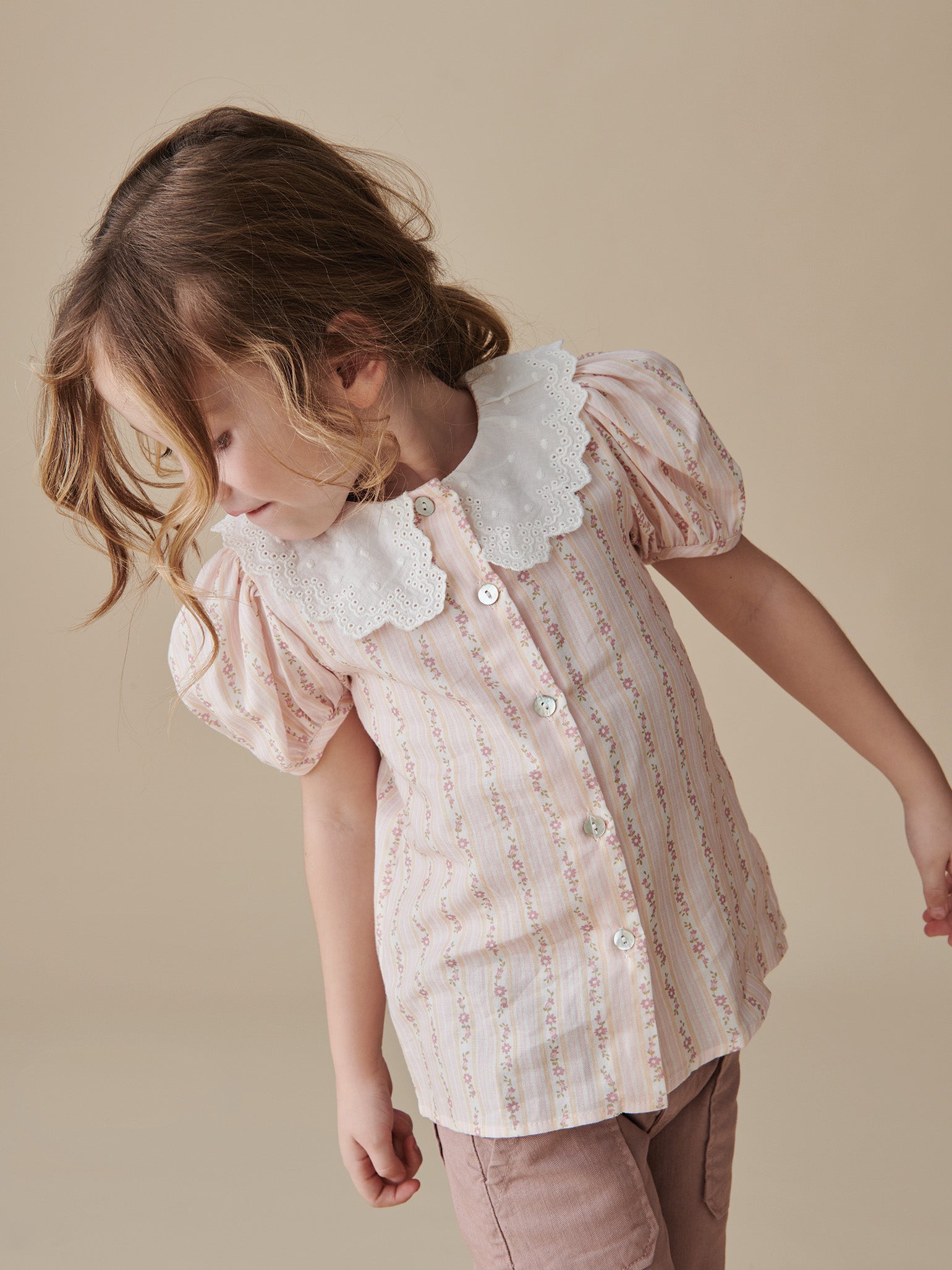 Pink Floral Stripe Heloise Girl Shirt