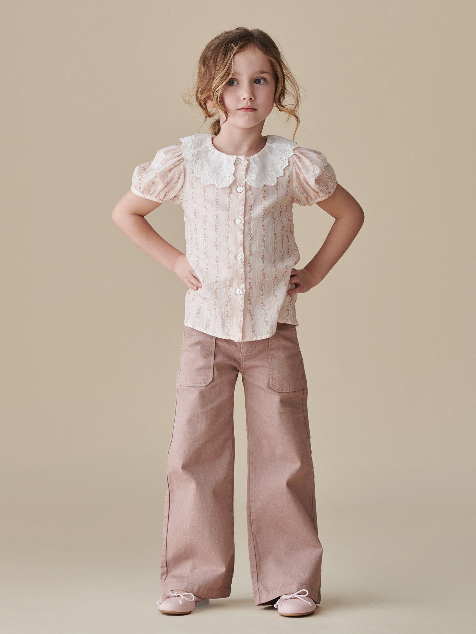 Pink Floral Stripe Heloise Girl Shirt