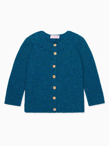 Teal Ivana Merino Girl Cardigan La Coqueta Kids