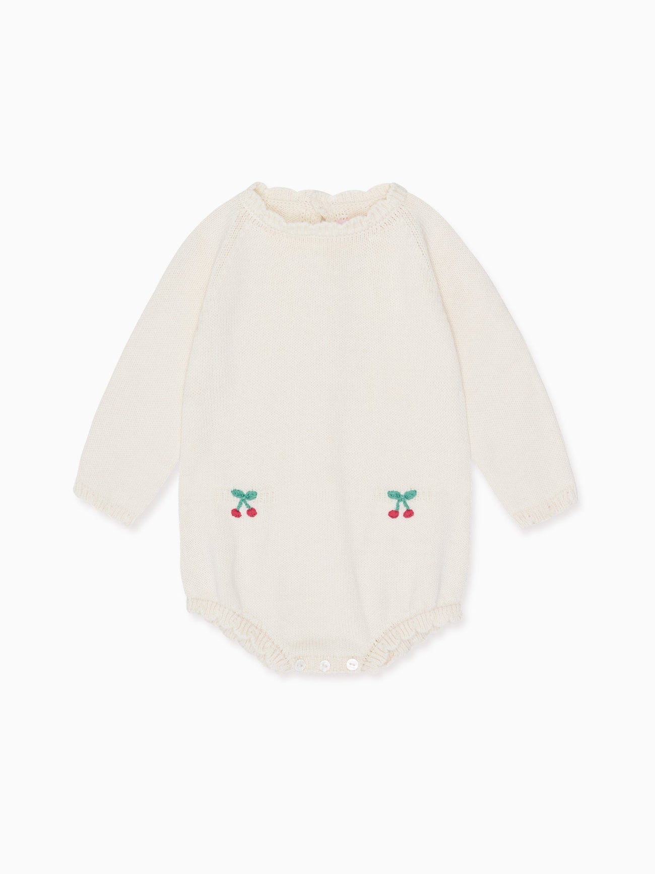 Ivory Cereza Cotton Baby Girl Knitted Romper