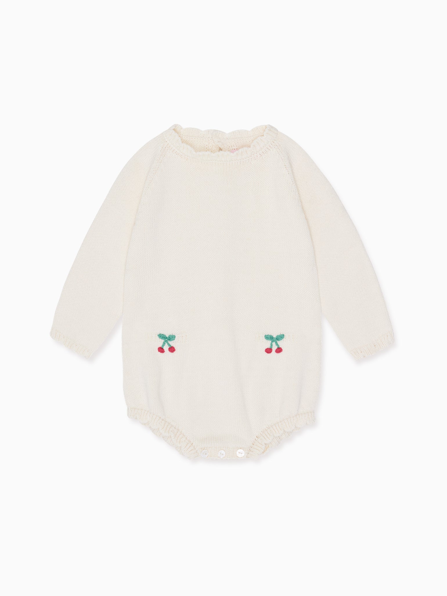 Ivory Cereza Cotton Baby Girl Knitted Romper