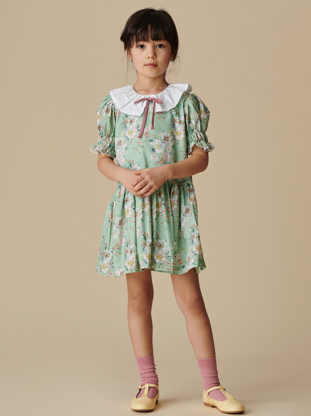 Sage Floral Izara Girl Drop Waist Dress