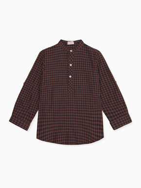 Navy Check Jazmin Long Sleeve Boy Shirt