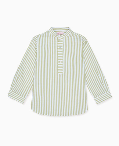 Green Stripe Jazmin Cotton Long Sleeve Boy Shirt