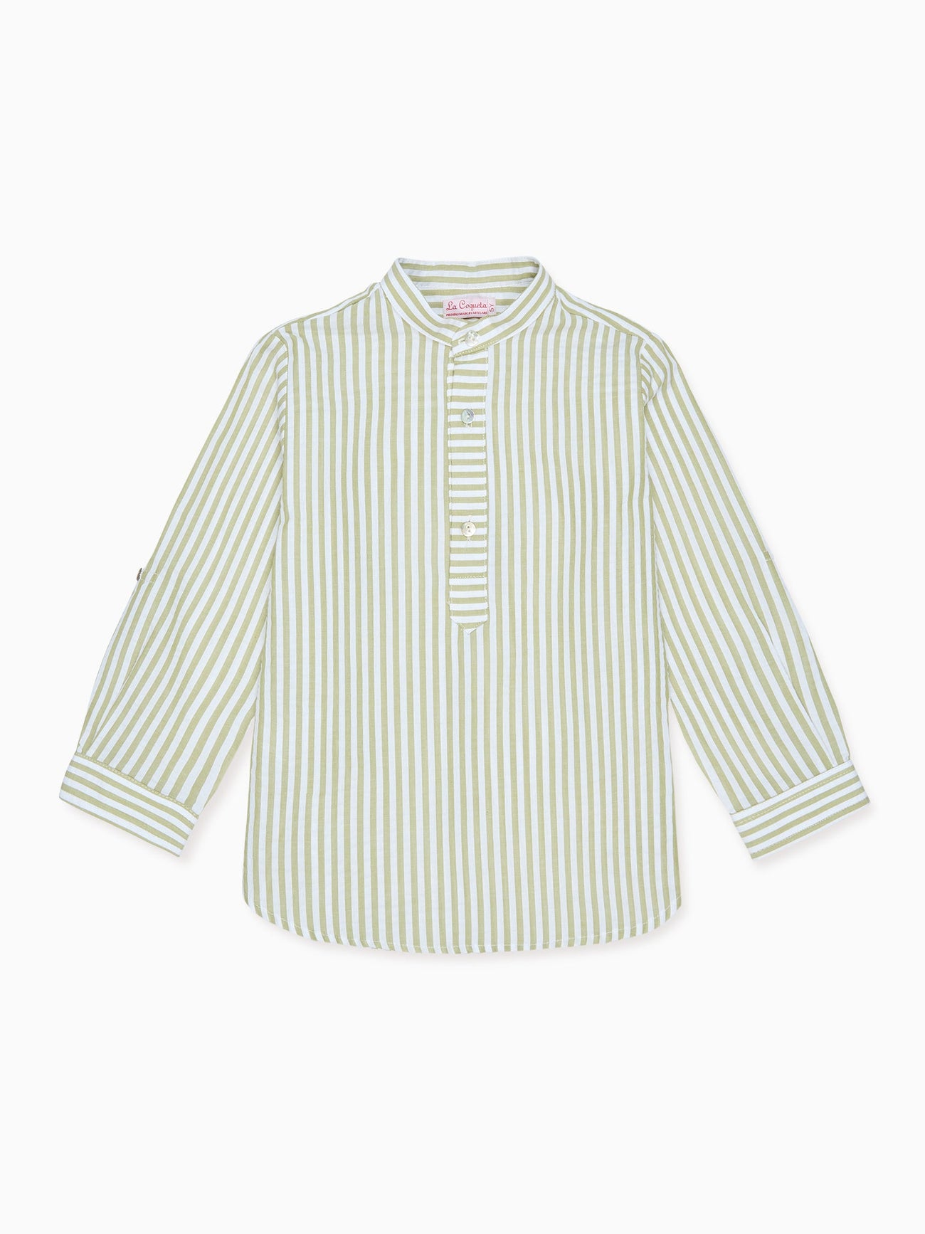 Green Stripe Jazmin Cotton Long Sleeve Boy Shirt