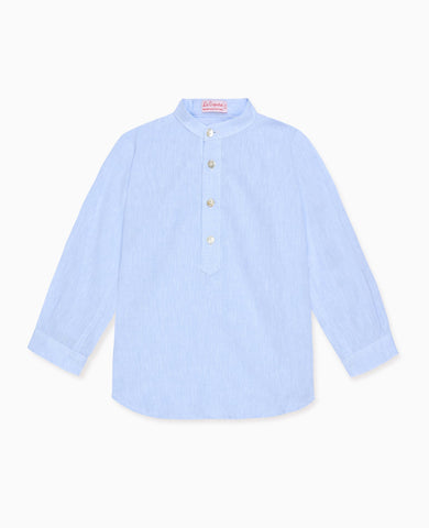 Light Blue Jazmin Linen Mix Long Sleeve Boy Shirt