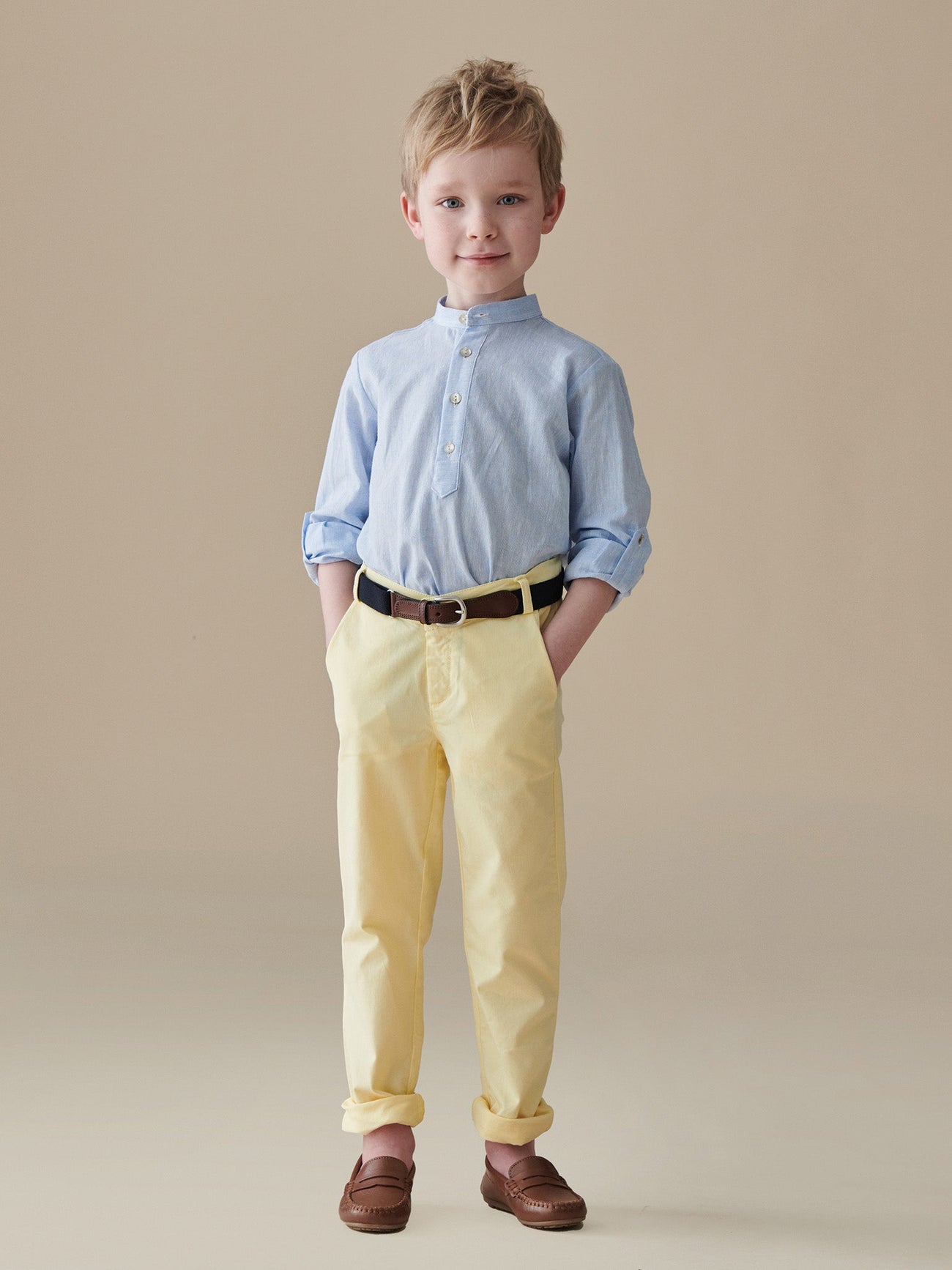 Light Blue Jazmin Linen Mix Long Sleeve Boy Shirt