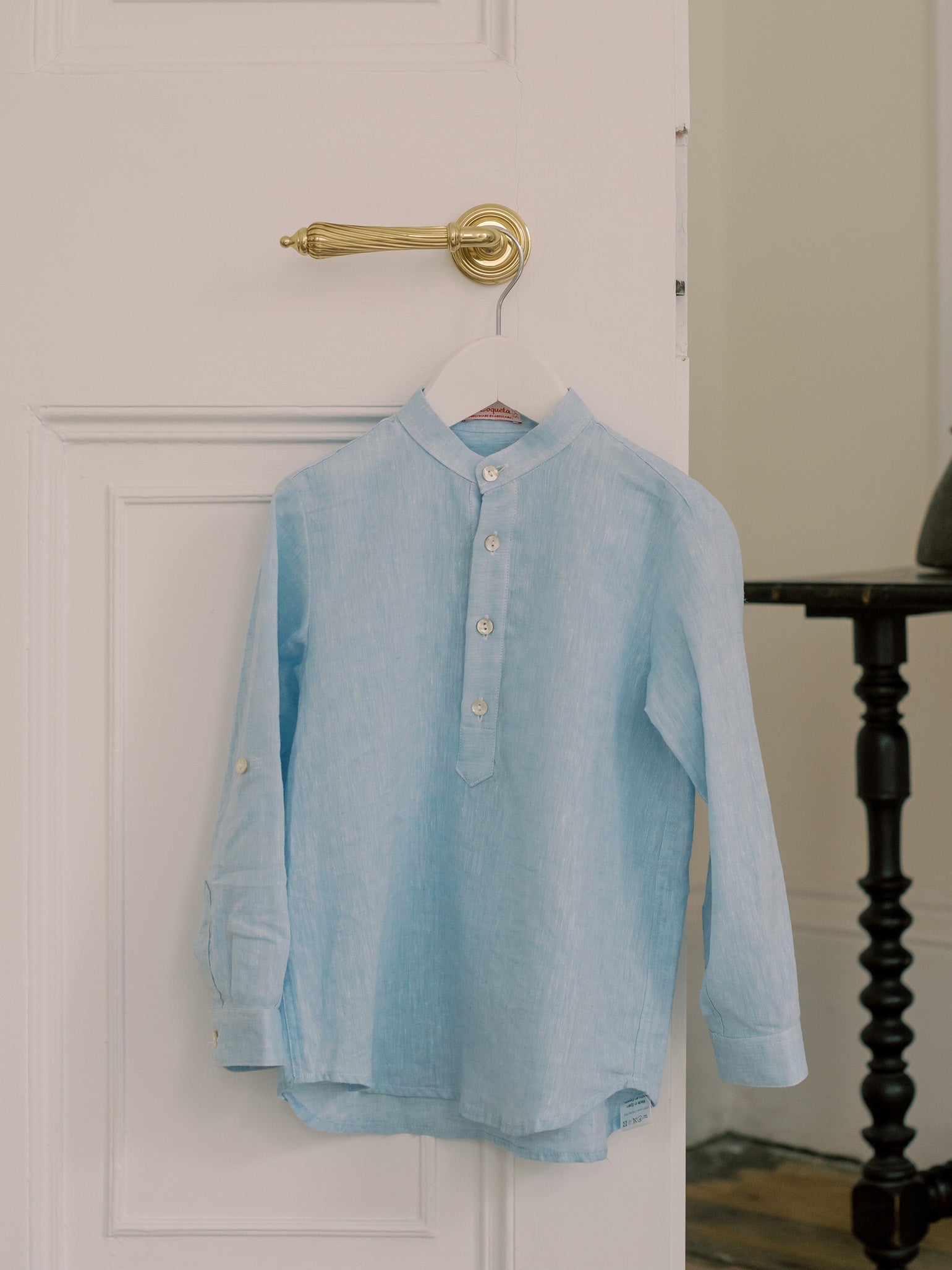 Light Blue Jazmin Linen Mix Long Sleeve Boy Shirt