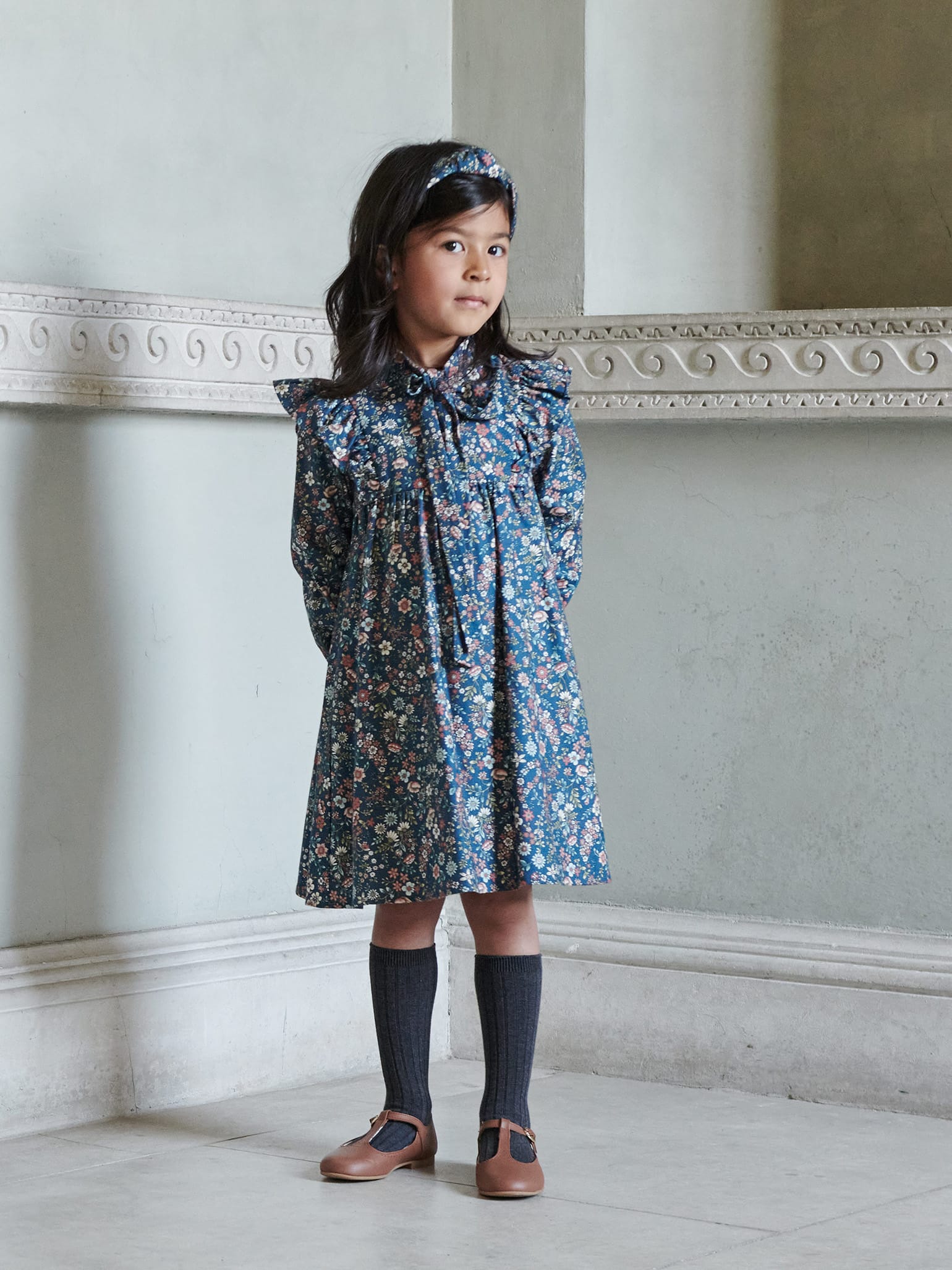 Navy Floral Laurelia Girl A-Line Dress