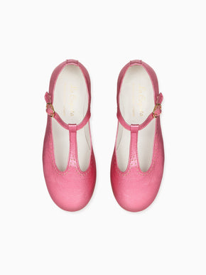 Metallic Fuchsia Leather Girl T-Bar Shoes