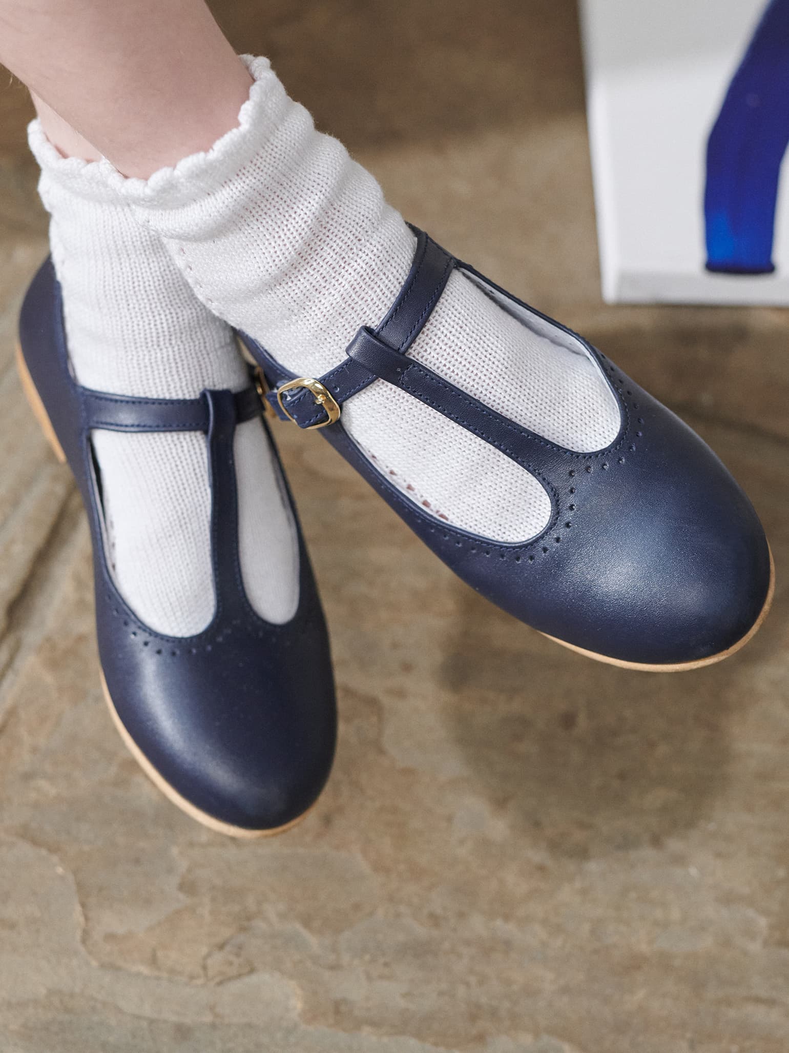 Ladies navy t bar hot sale shoes