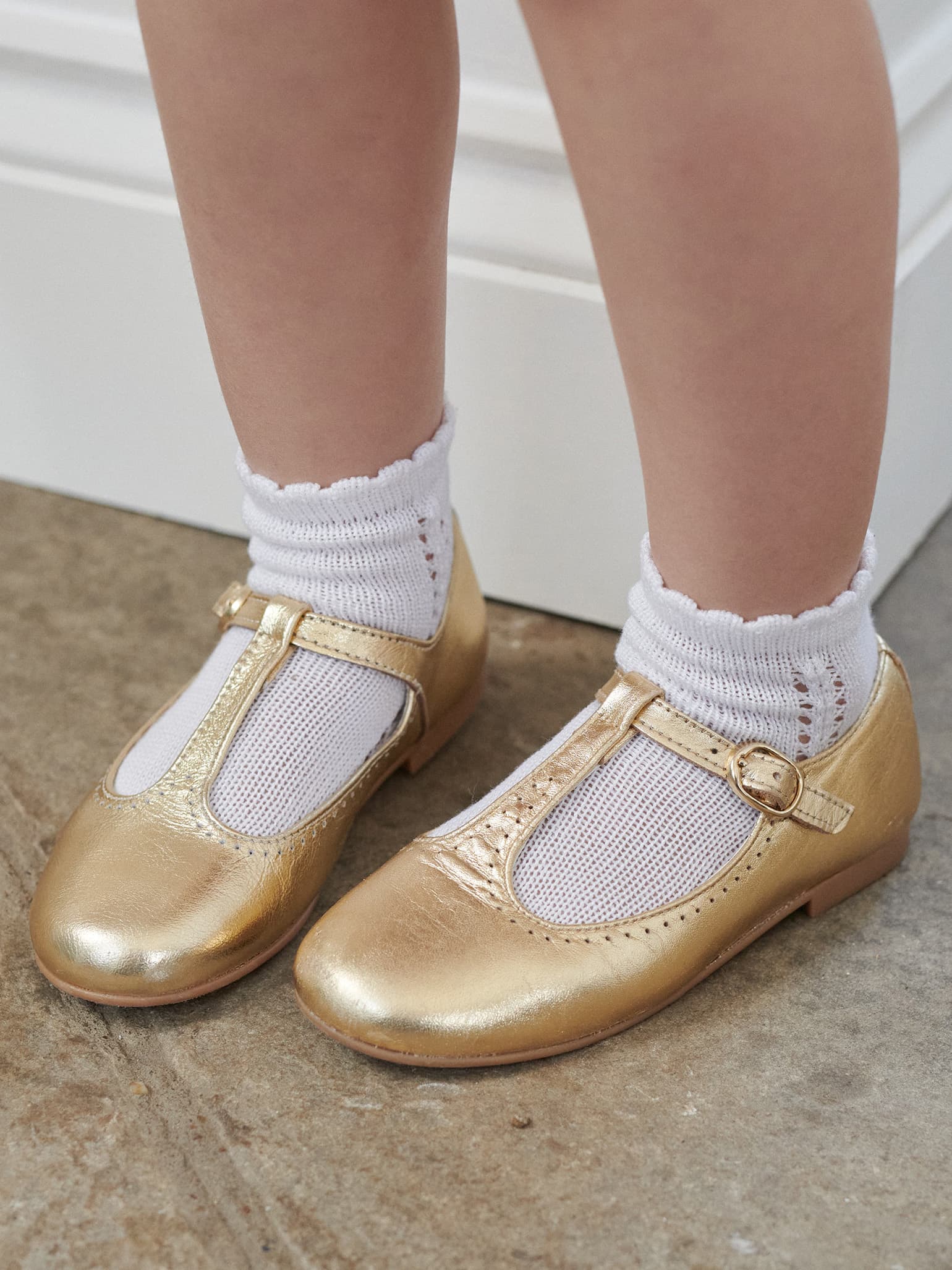 Gold Leather Girl T-Bar Shoes