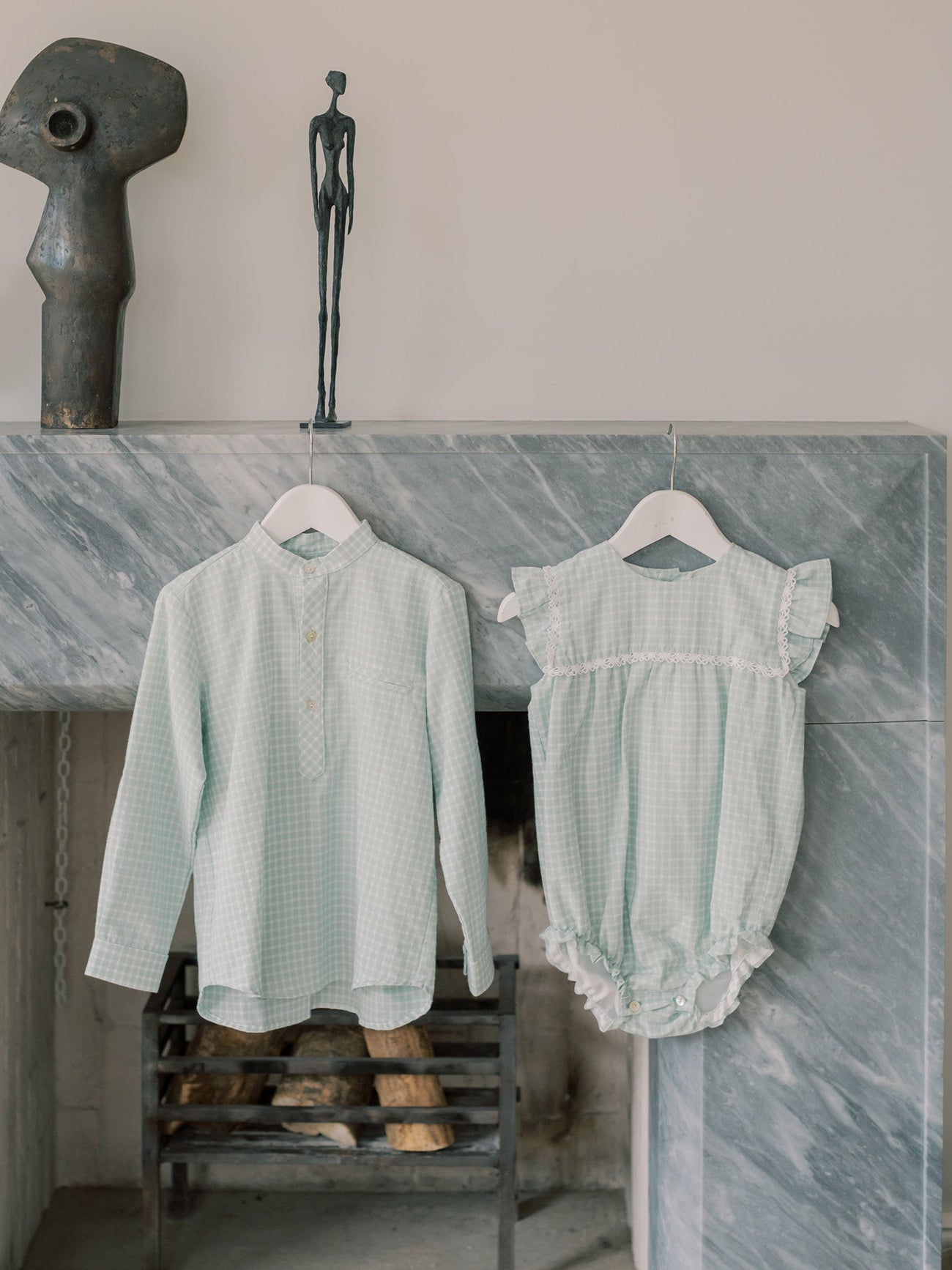 Sage Gingham Mateo Cotton Long Sleeve Boy Shirt