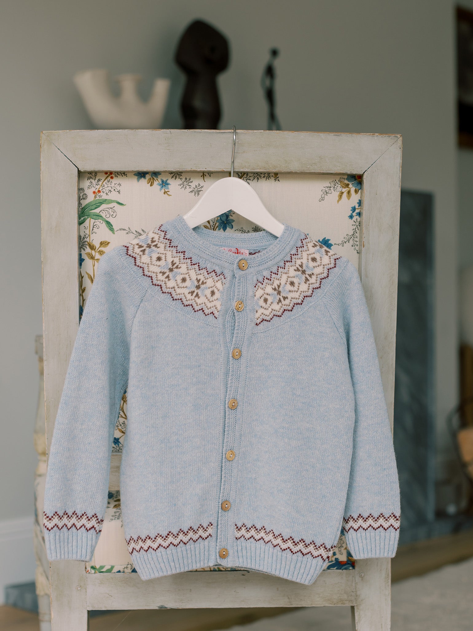 Classic Prep outlet Light Blue & Sage Fair Isle Lambswool Cardigan Girls 14 Size NWOT