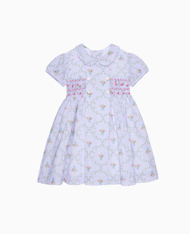 Hill House Home X La Coqueta Lilac Trellis Arcadia Girl Hand-Smocked Dress