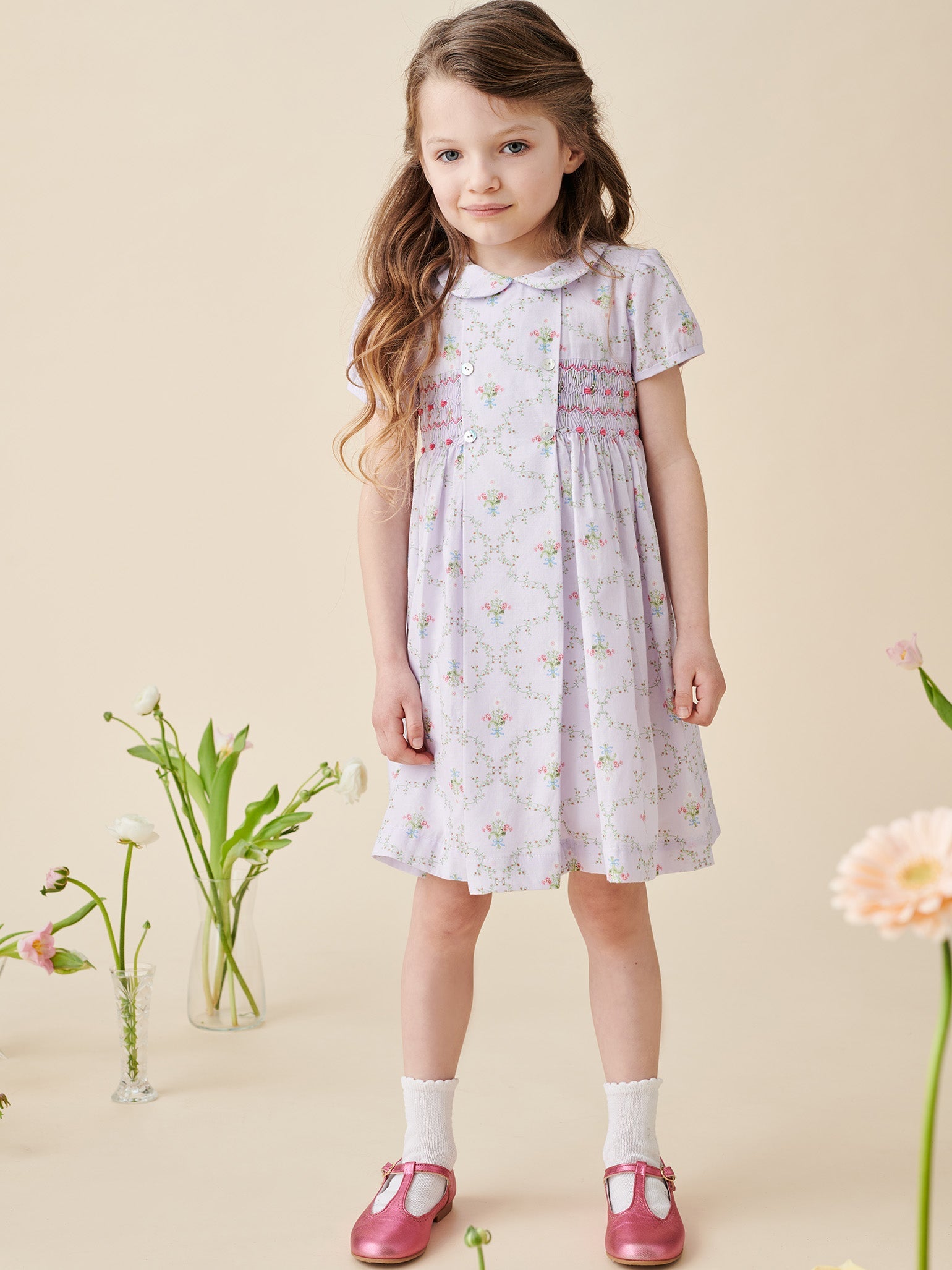 Hill House Home X La Coqueta Lilac Trellis Arcadia Girl Hand-Smocked Dress