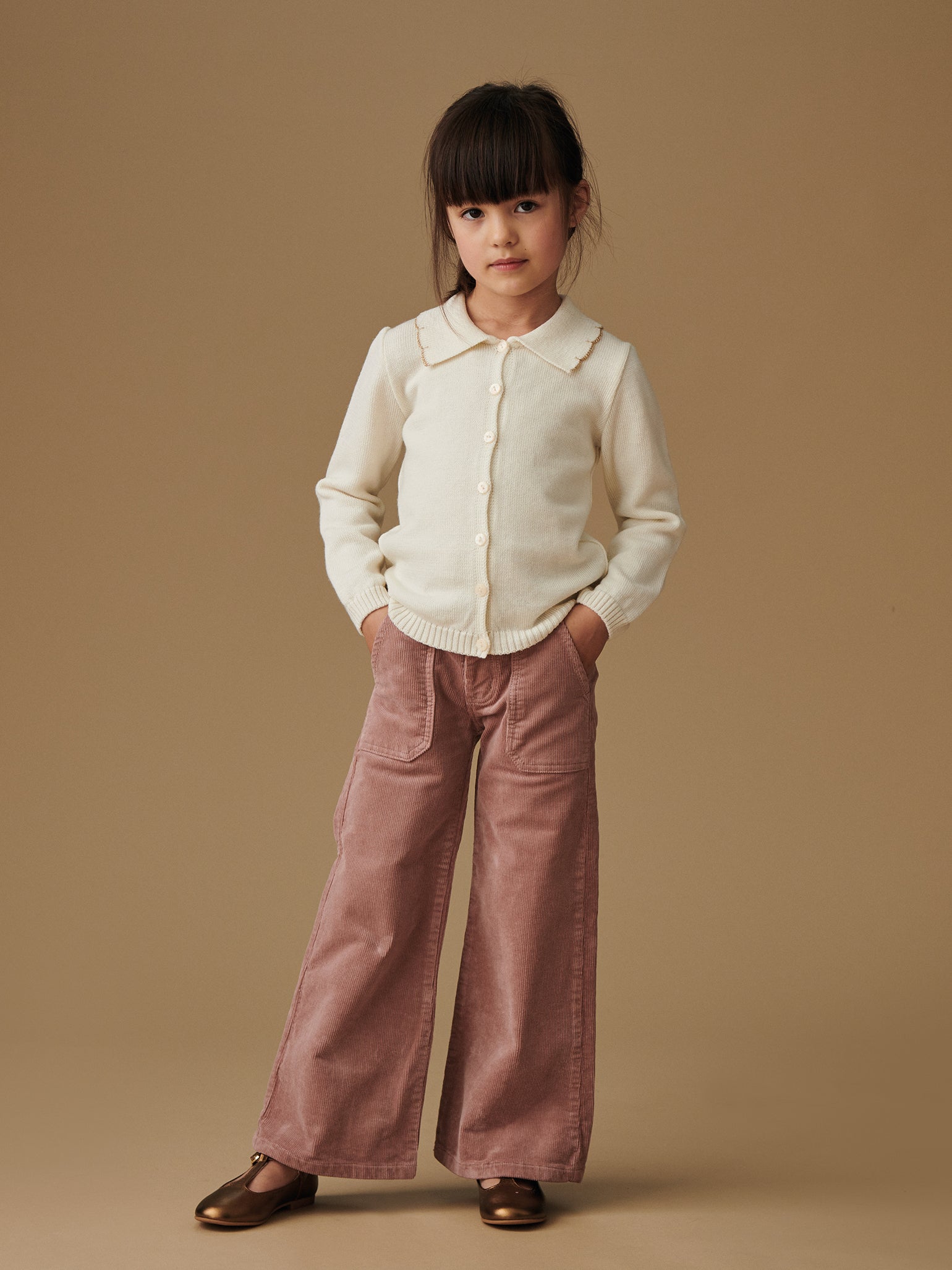 Dusty Pink Enola Girl Wide Leg Trousers La Coqueta Kids