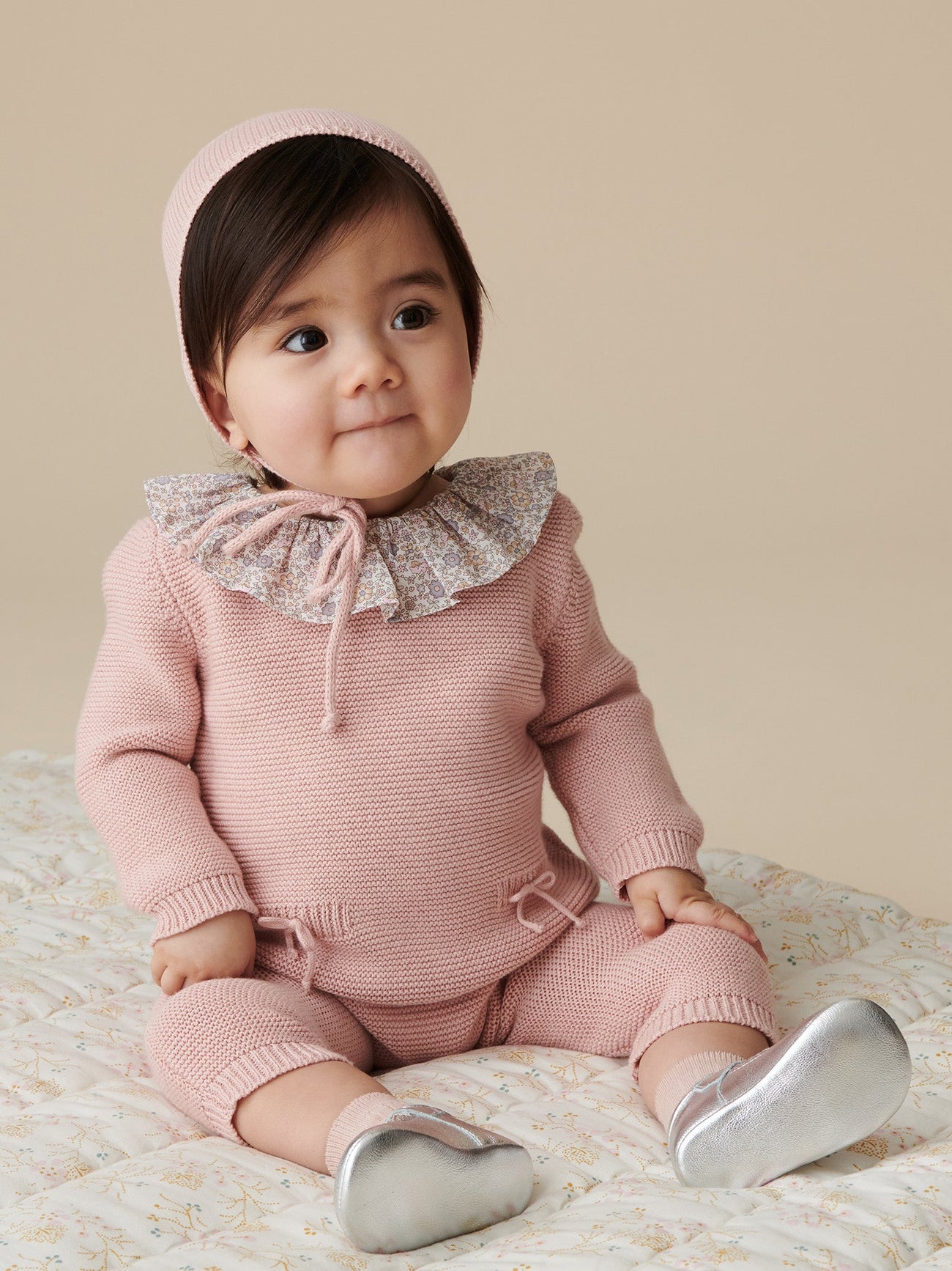 Dusty Pink Maite Cotton Baby Girl Knitted Playsuit