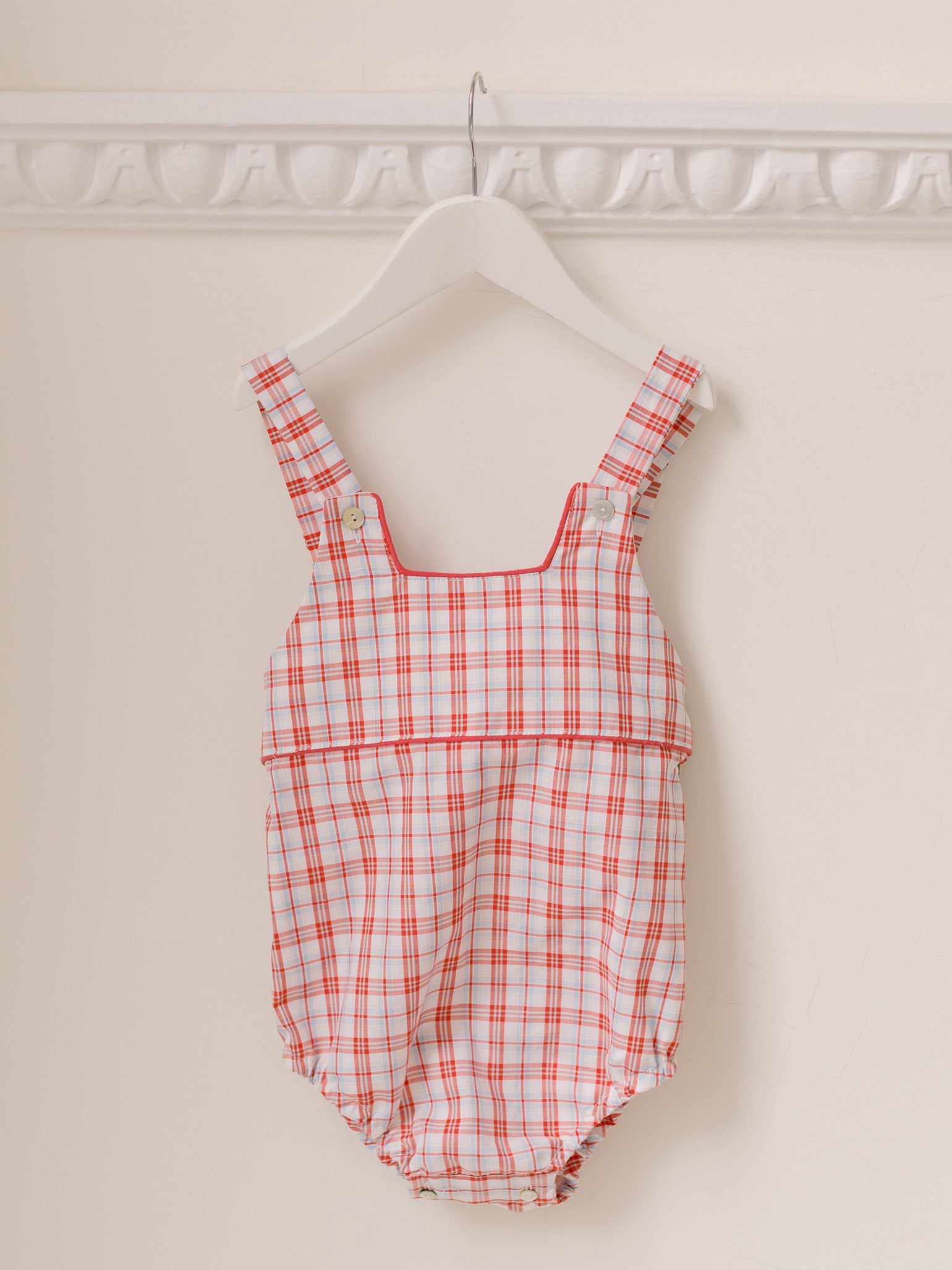 Red Check Marina Baby Romper Dungarees