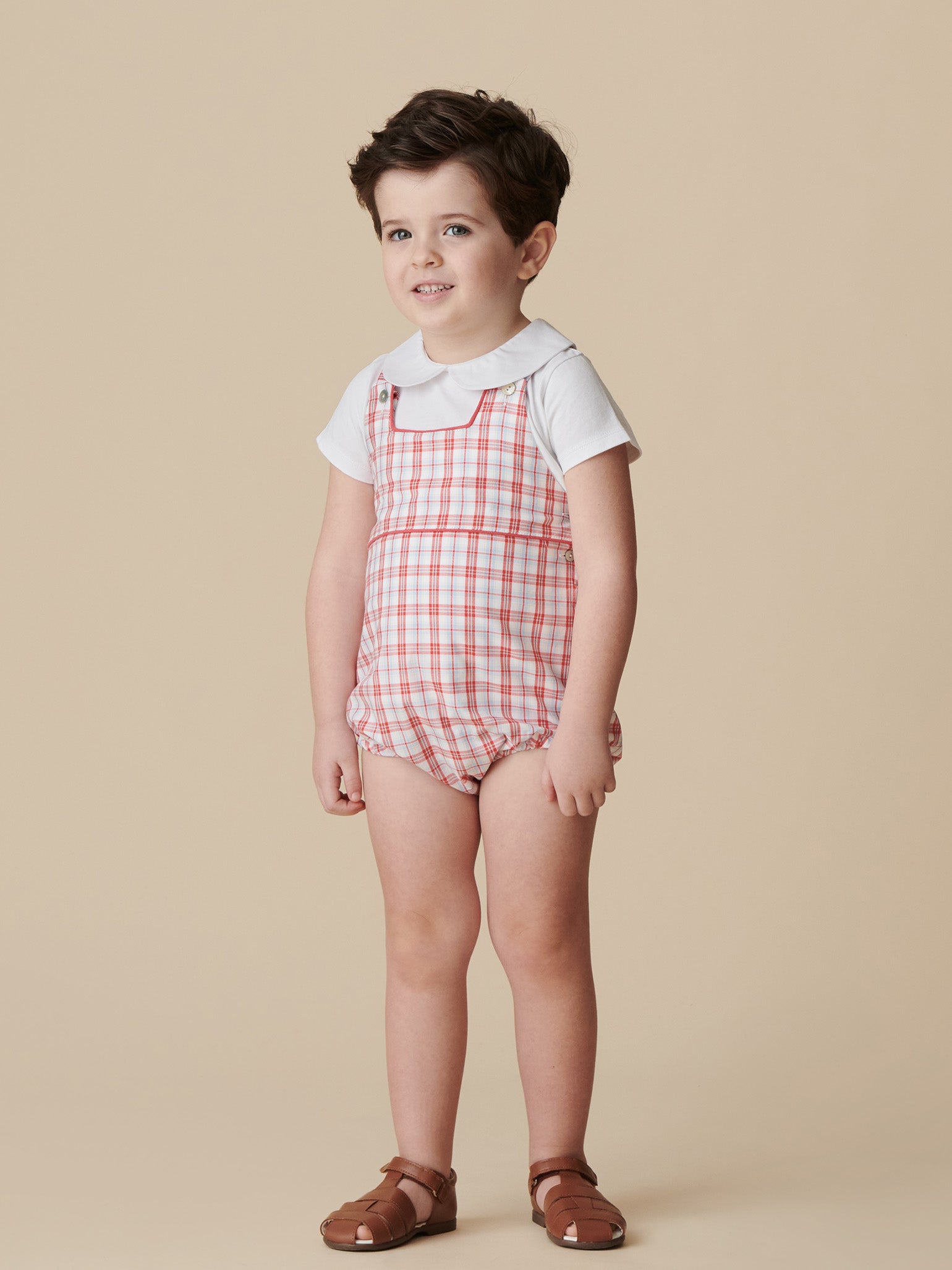 Red Check Marina Baby Romper Dungarees