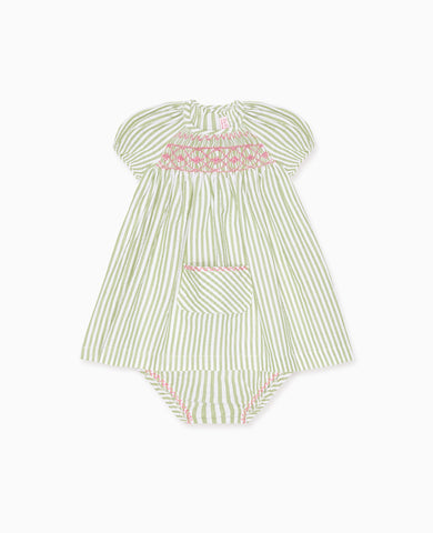 Green Stripe Maritza Baby Girl Smock Set