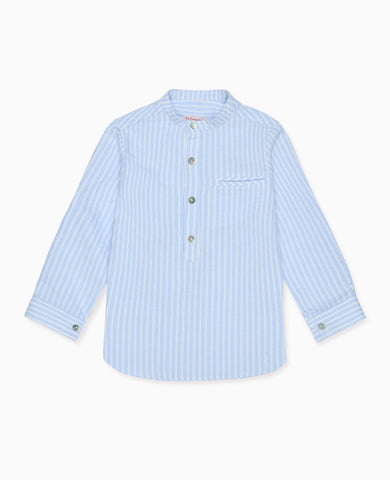 Blue Stripe Mateo Cotton Long Sleeve Boy Shirt