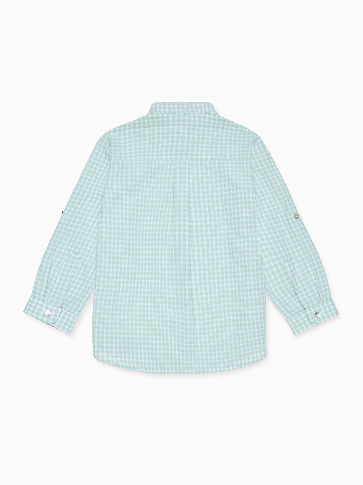 Sage Gingham Mateo Cotton Long Sleeve Boy Shirt