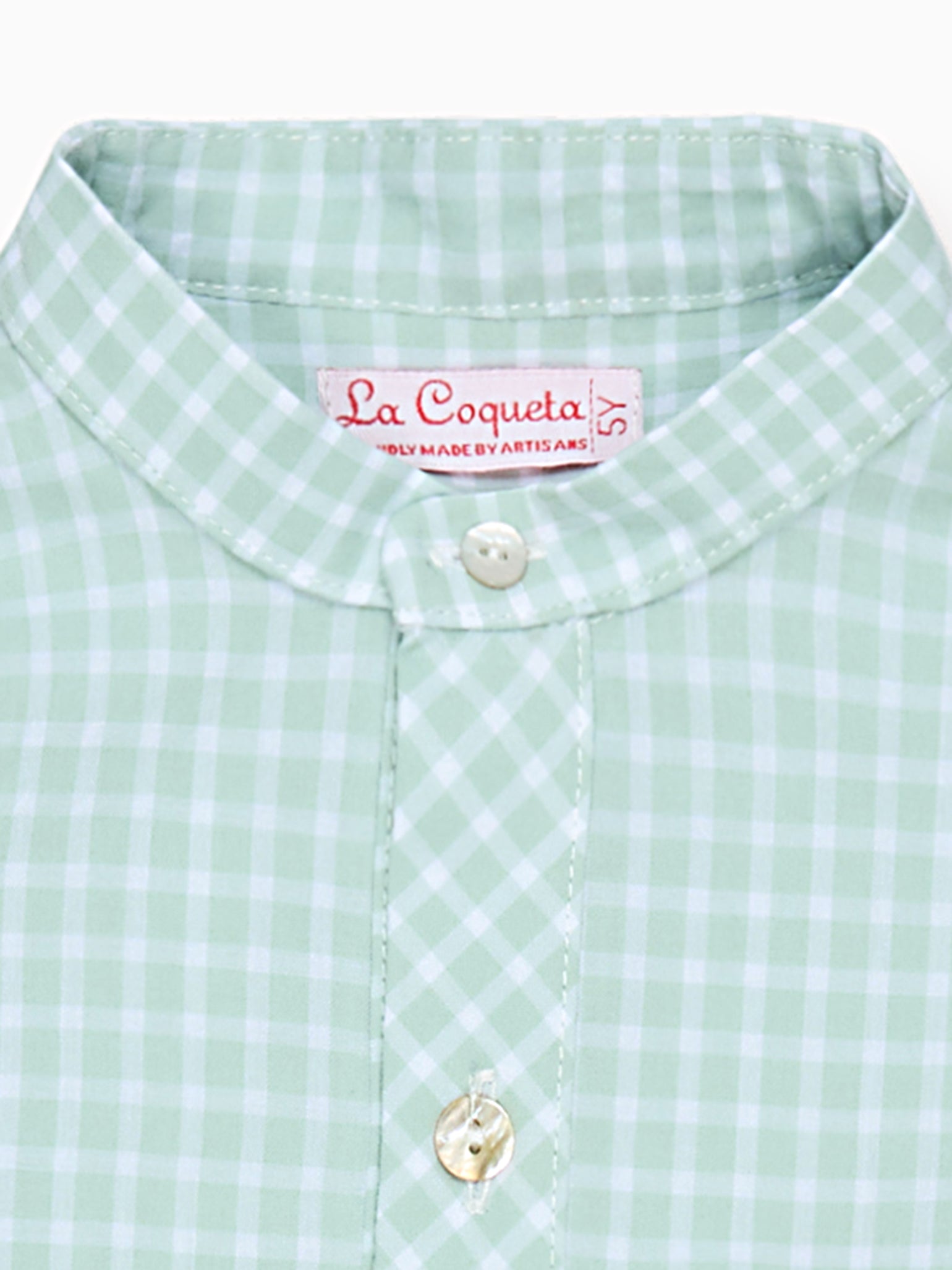 Sage Gingham Mateo Cotton Long Sleeve Boy Shirt