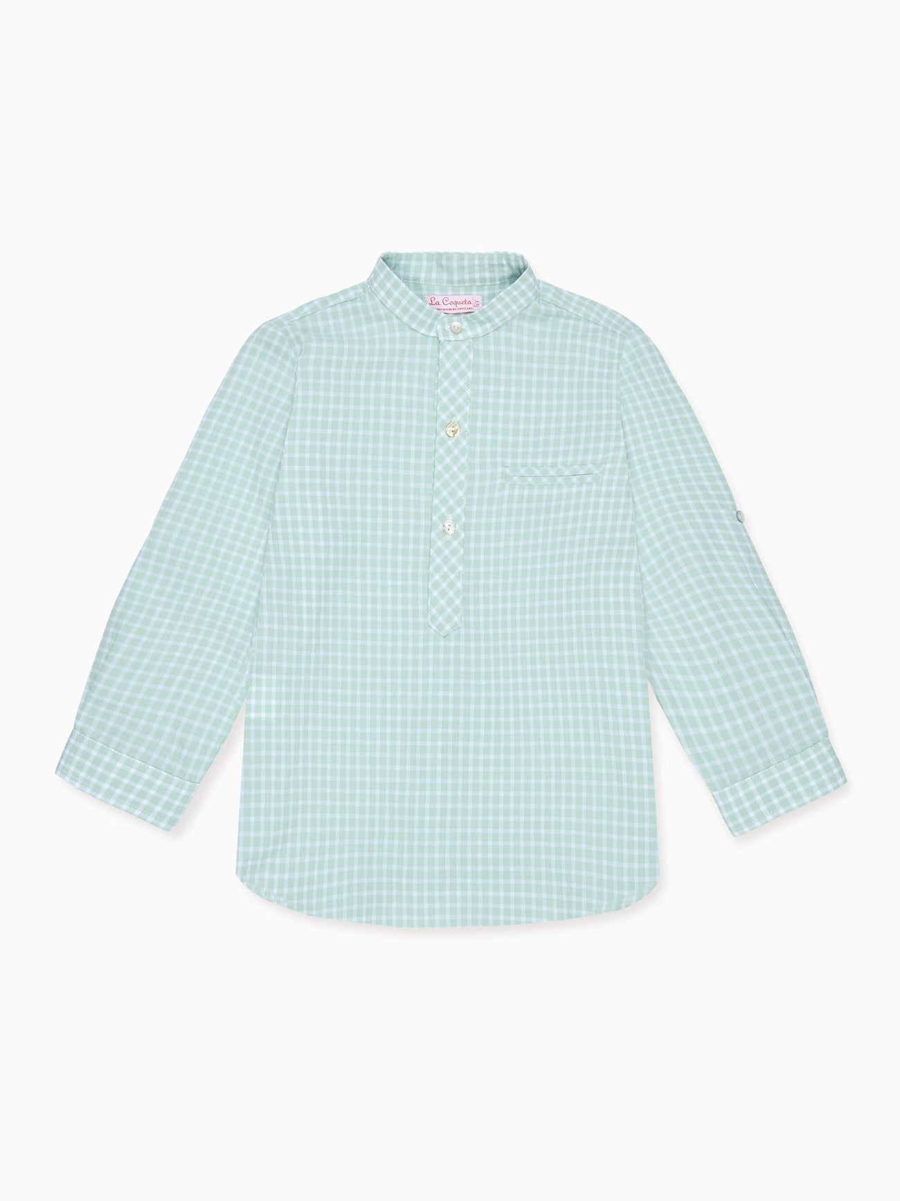 Sage Gingham Mateo Cotton Long Sleeve Boy Shirt