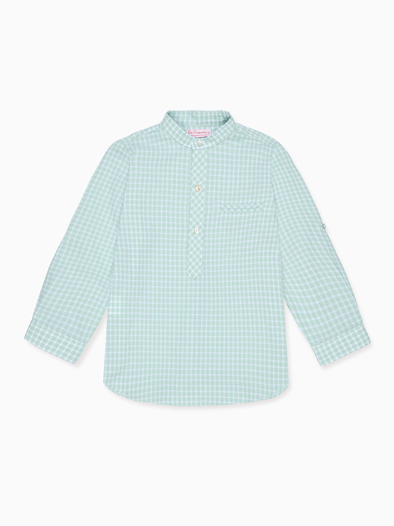 Sage Gingham Mateo Cotton Long Sleeve Boy Shirt