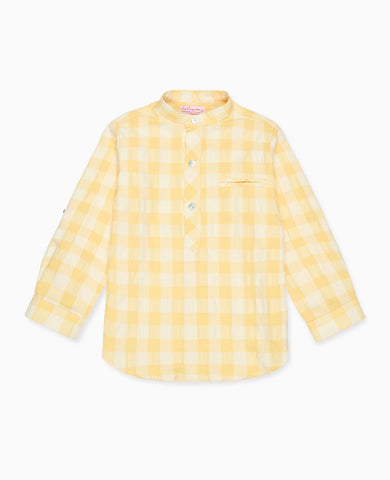 Yellow Gingham Mateo Linen Mix Long Sleeve Boy Shirt