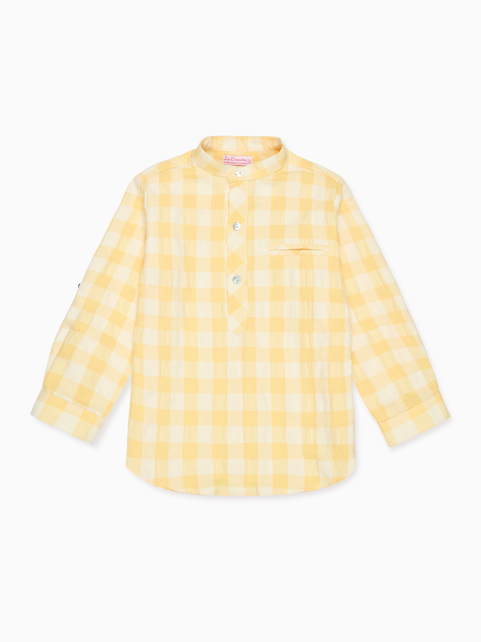 Yellow Gingham Mateo Linen Mix Long Sleeve Boy Shirt