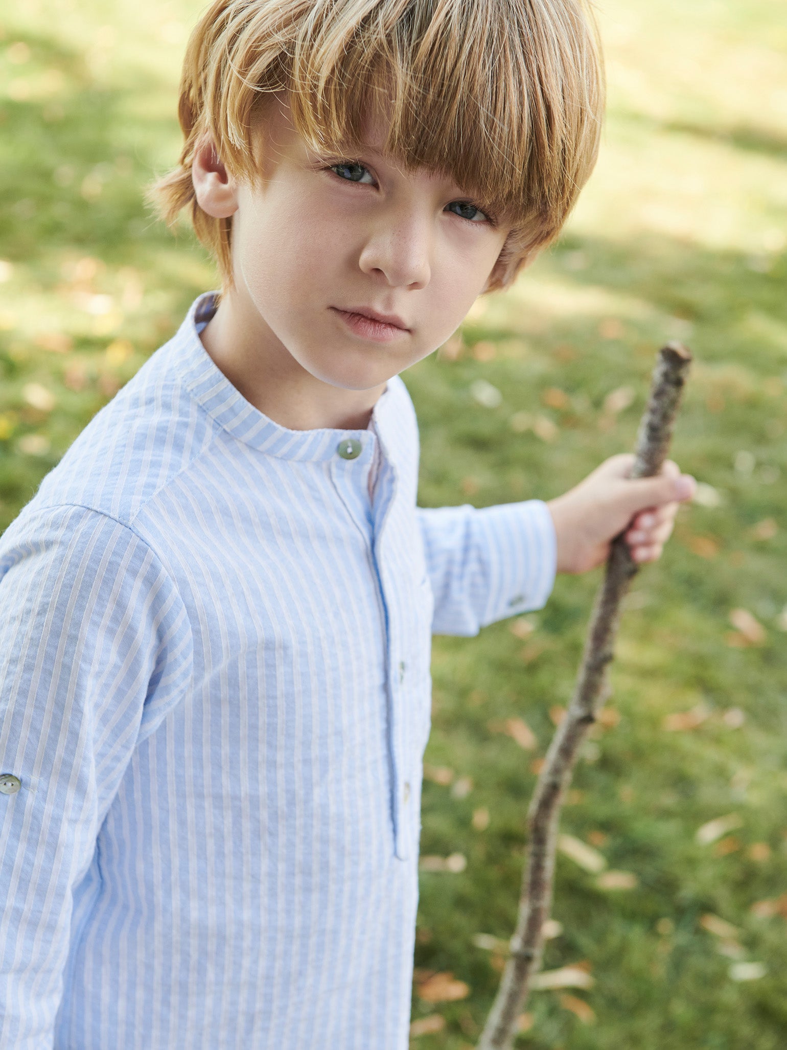 Blue Stripe Mateo Cotton Long Sleeve Boy Shirt