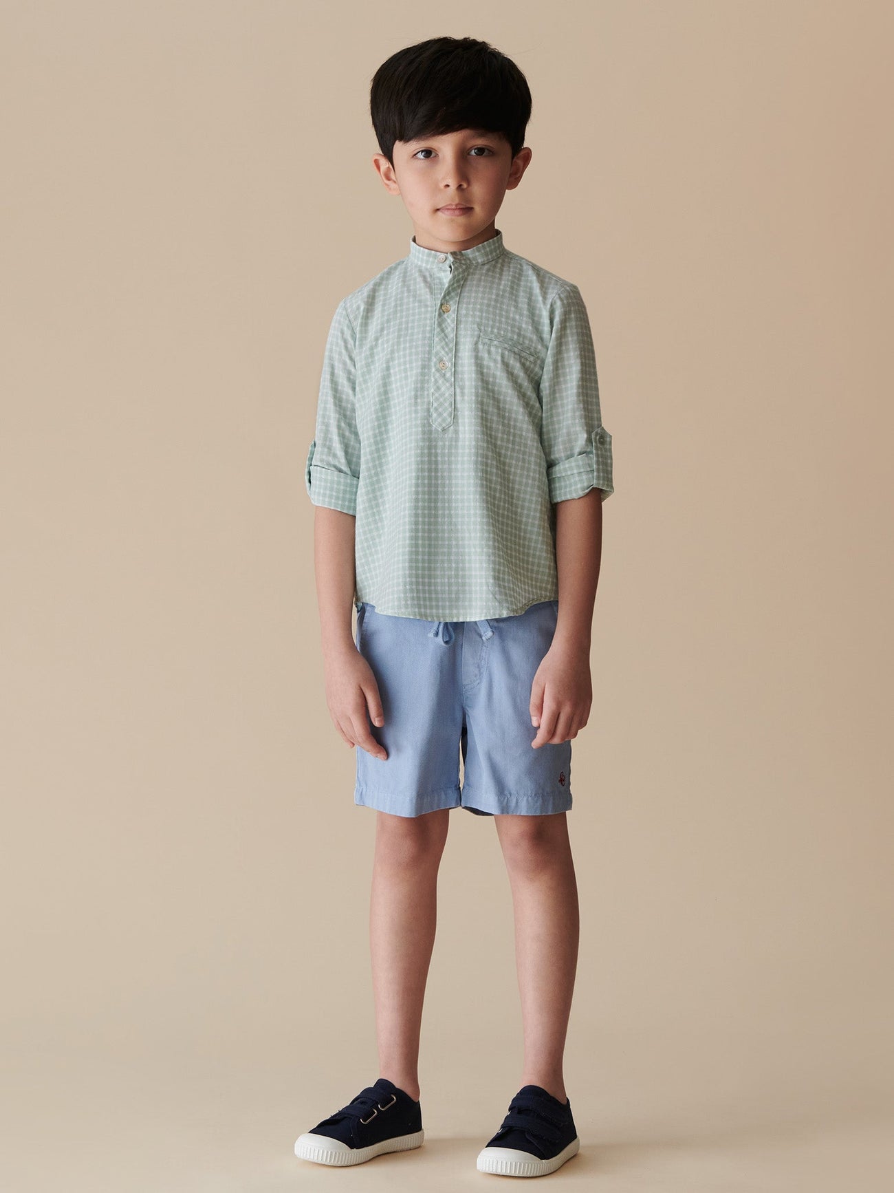 Sage Gingham Mateo Cotton Long Sleeve Boy Shirt