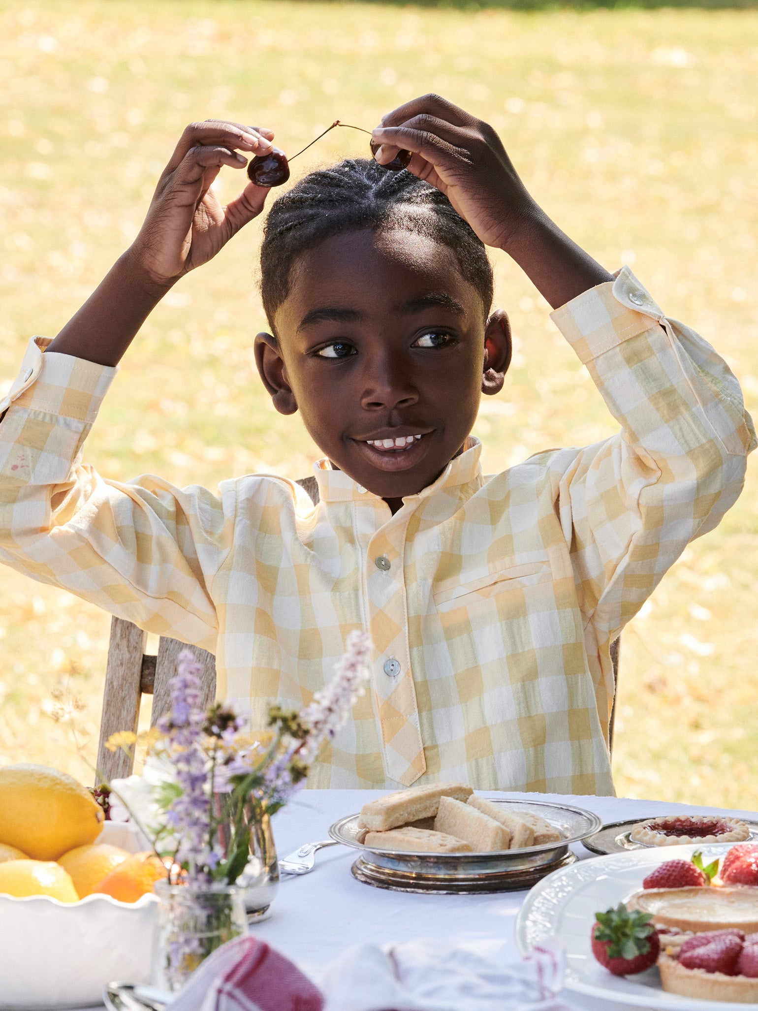 Yellow Gingham Mateo Linen Mix Long Sleeve Boy Shirt