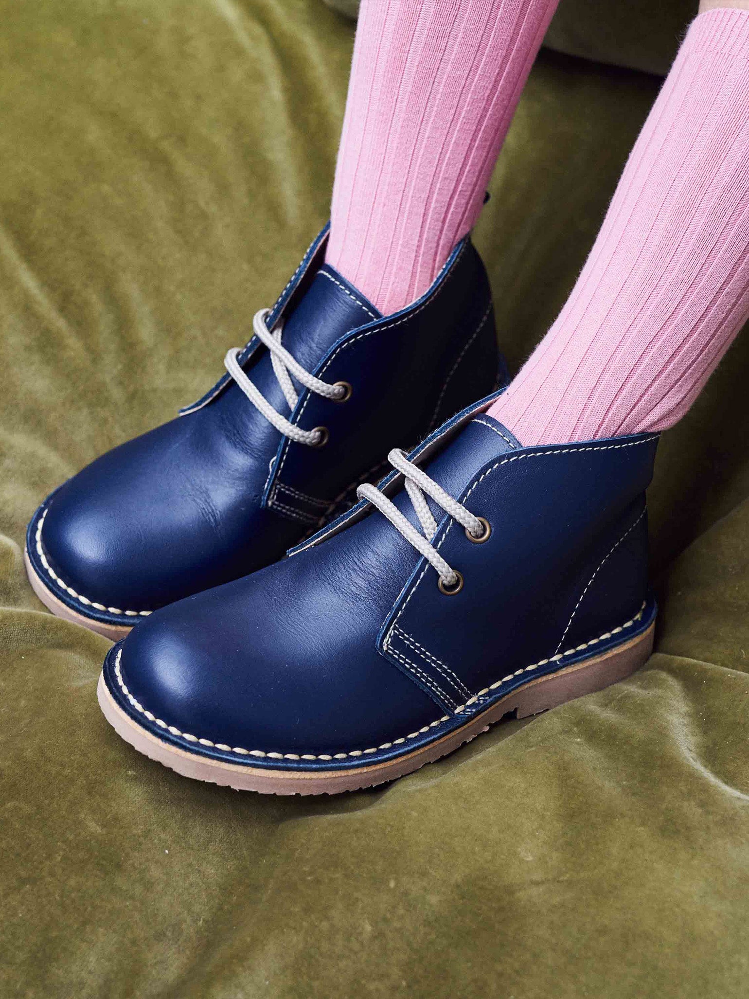 Navy Leather Kids Desert Boots