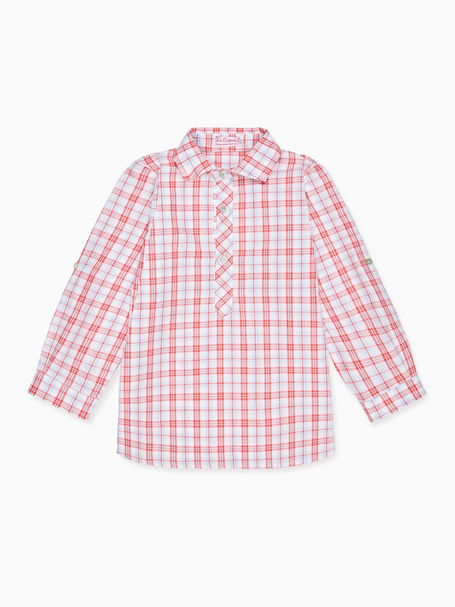 Red Check Miguel Cotton Long Sleeve Boy Shirt