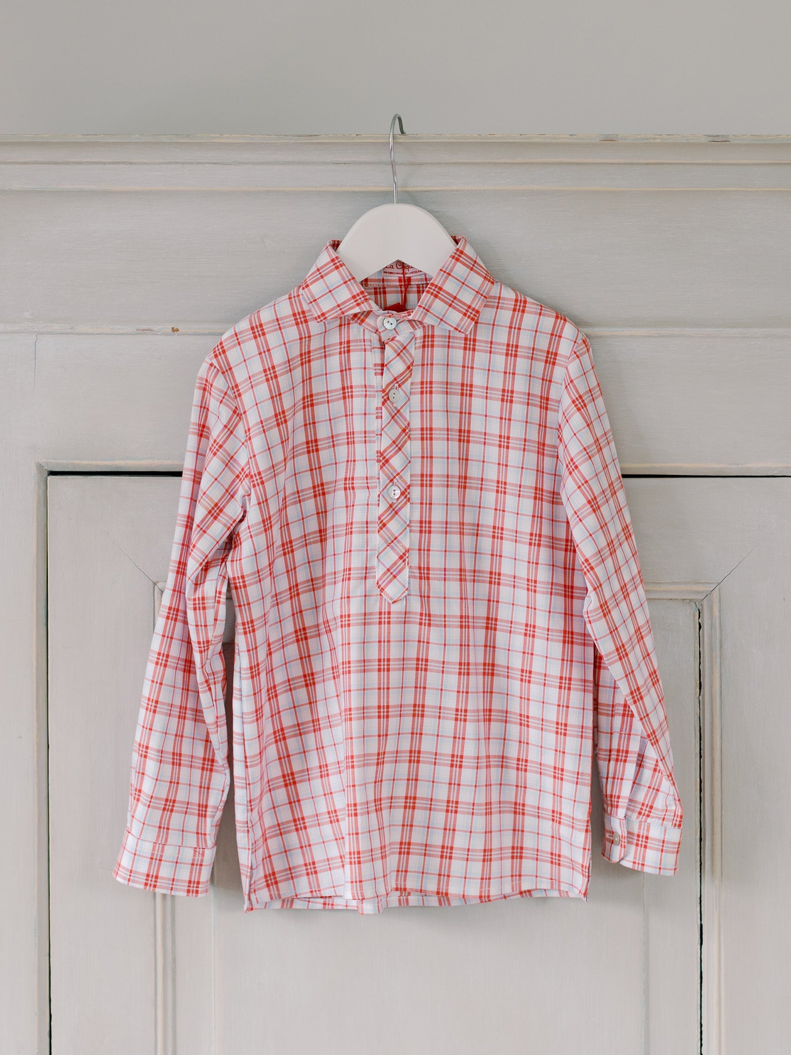 Red Check Miguel Cotton Long Sleeve Boy Shirt