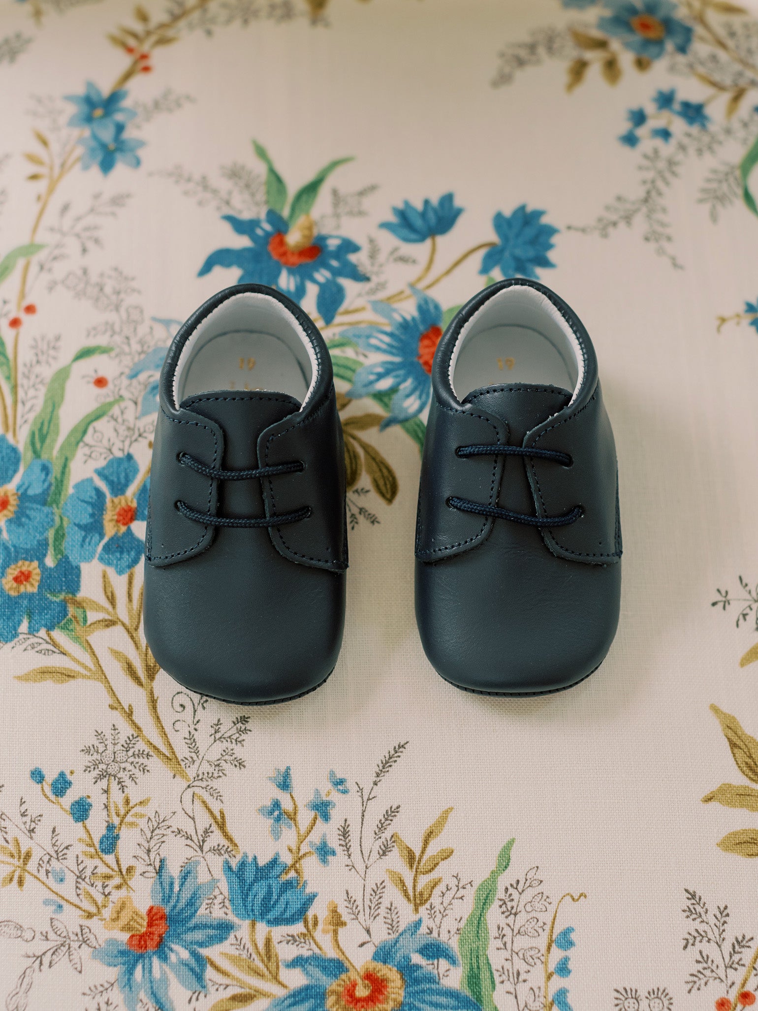 Navy Leather Baby Booties La Coqueta Kids