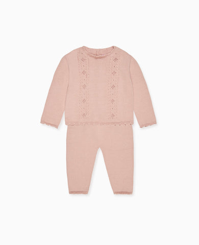 Dusty Pink Nina Cotton Baby Girl Knitted Set