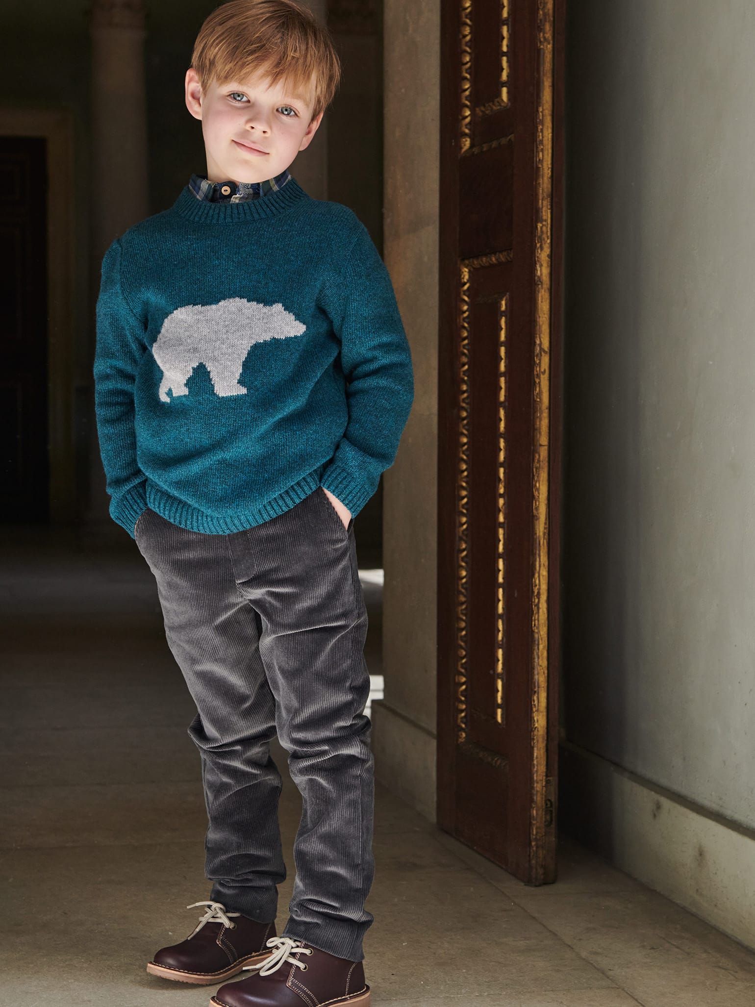 Teal Oso Merino Intarsia Kids Jumper