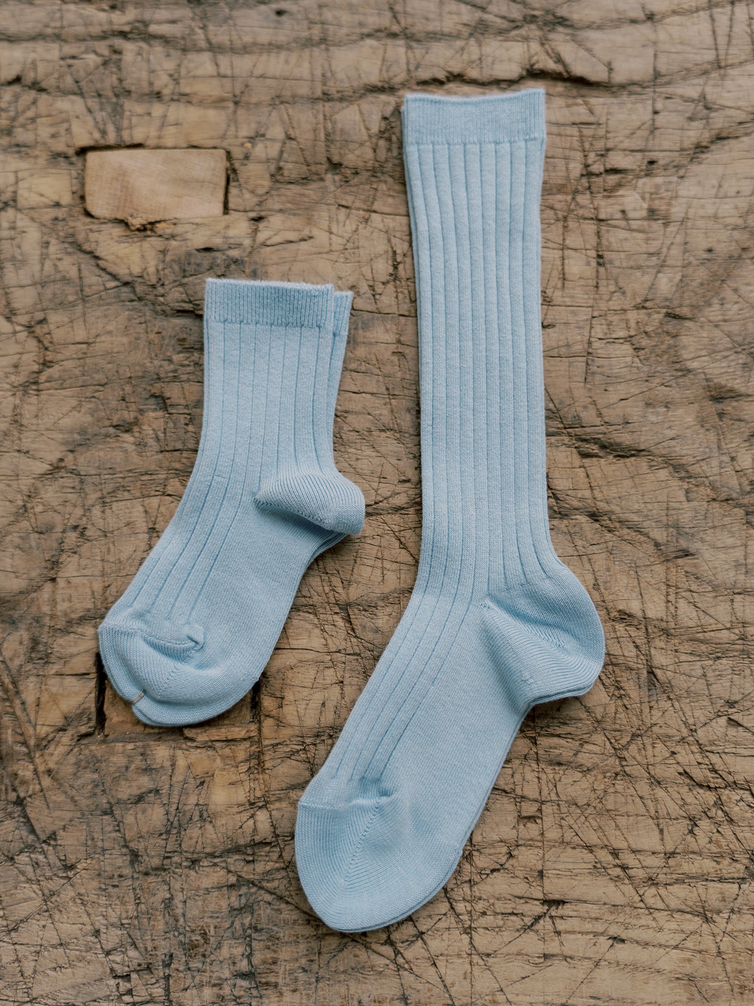 Pale Blue Ribbed Knee High Kids Socks