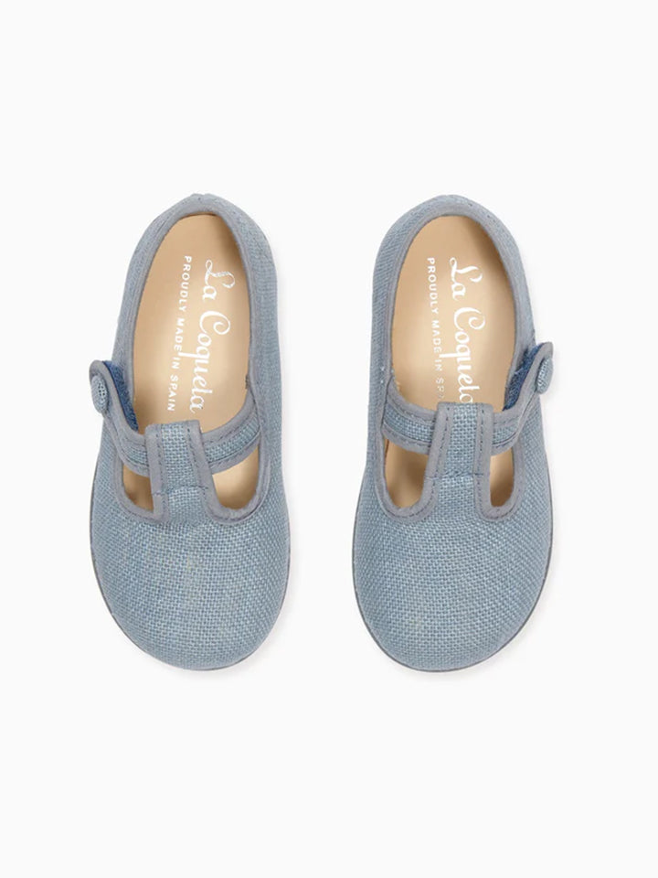 Dusty Blue Pedro Canvas Baby T-Bar Espadrille