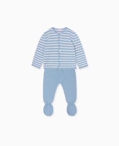 Dusty Blue Stripe Pinto Merino Baby Knitted Set